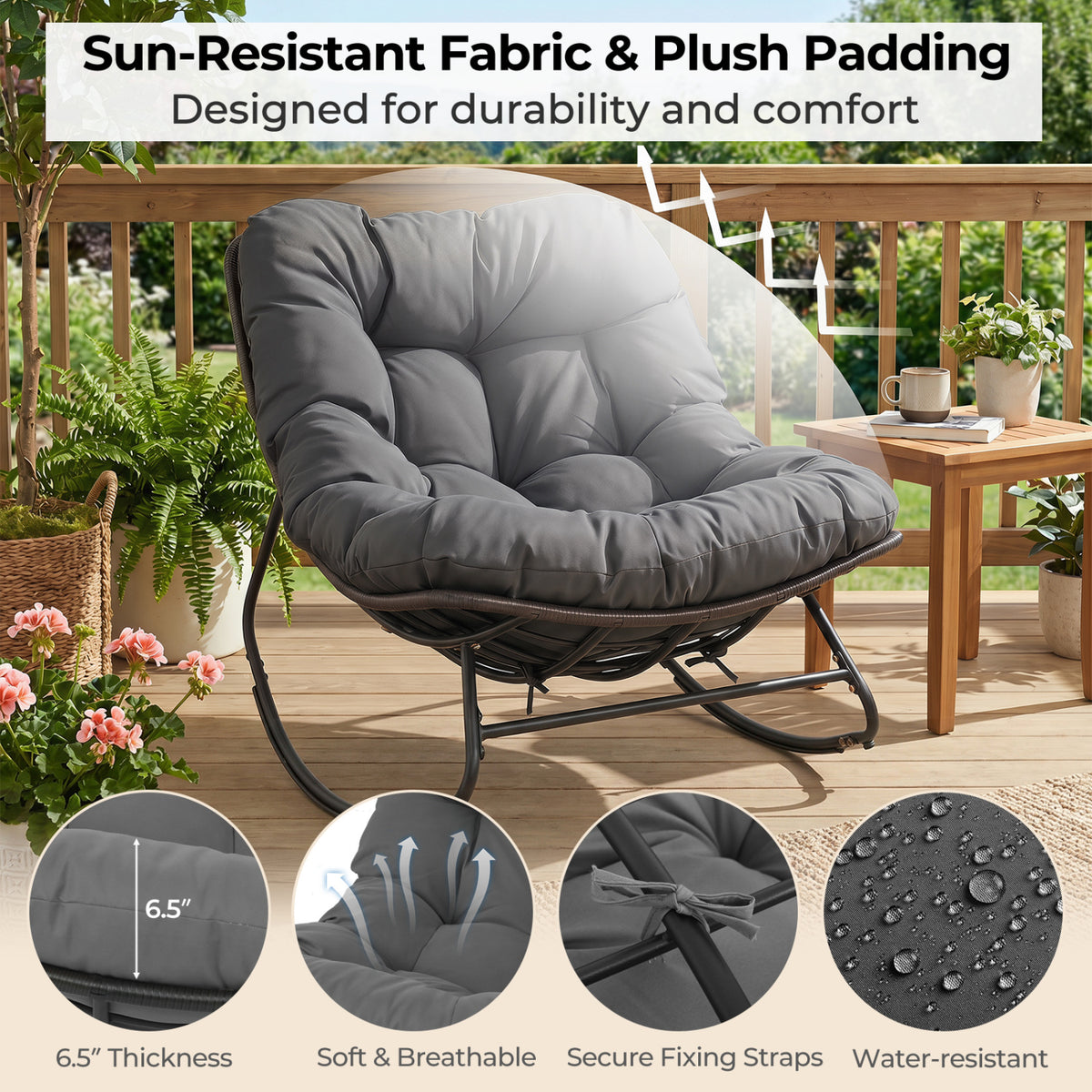 Outdoor Papasan Rocking Chair, Thick Cushion, Gray Patio Rocking Chairs & Gliders at Gallery Canada