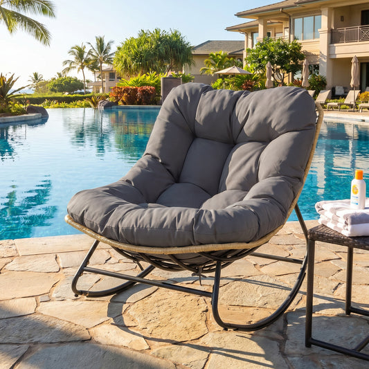 Outdoor Papasan Rocking Chair with Thick Cushioned Seat for Patio, Gray Patio Rocking Chairs & Gliders Gray at Gallery Canada
