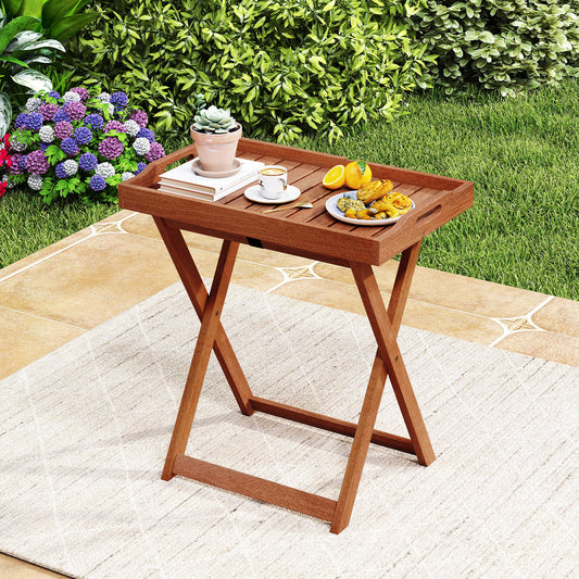 Outdoor Patio Solid Wood Tray Table, Removable Top, Natural Patio Coffee Tables Natural at Gallery Canada