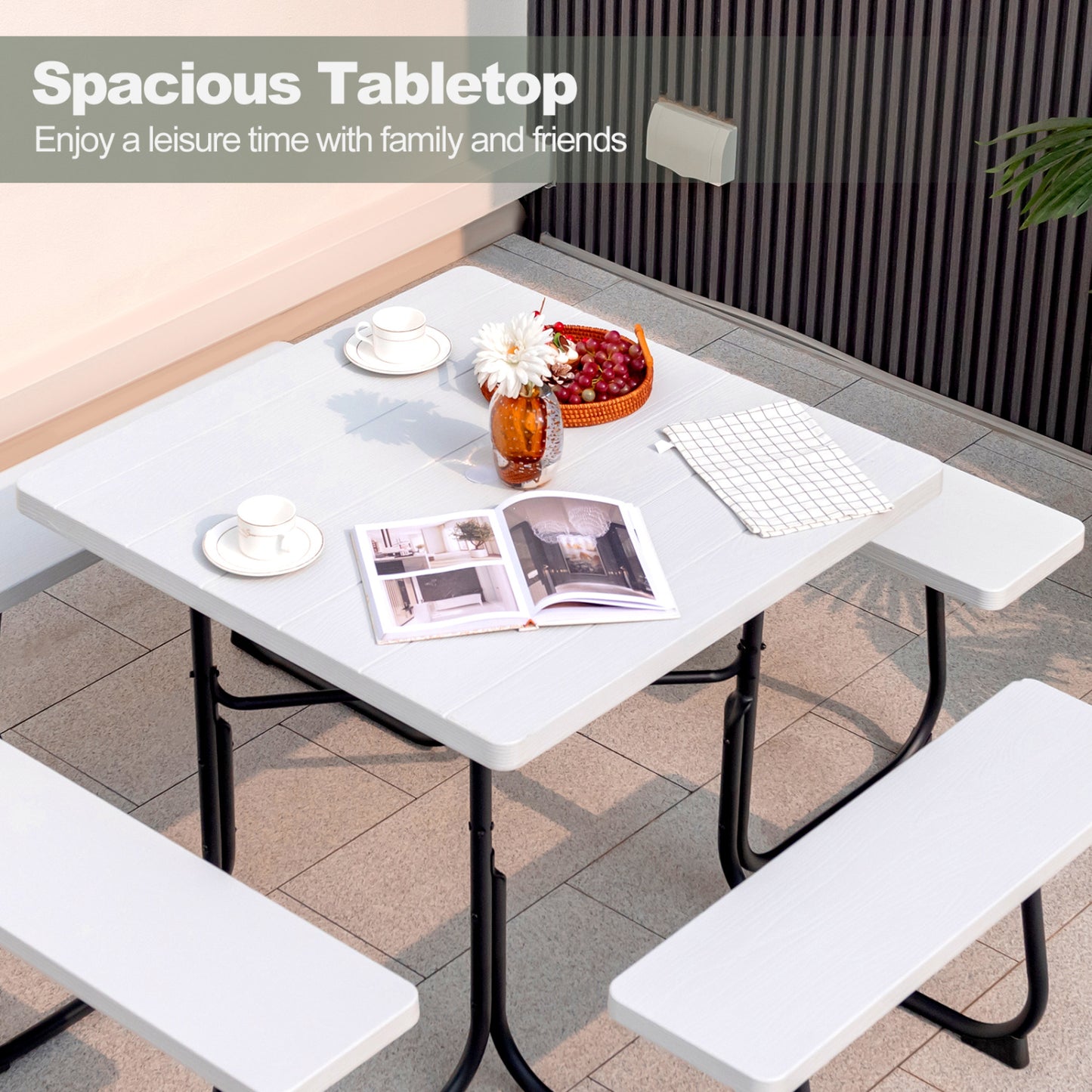 Outdoor Picnic Table With 4 Benches, Umbrella Hole, White Picnic Tables at Gallery Canada