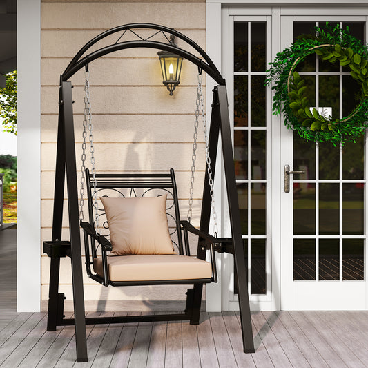 Outdoor Porch Swing with Removable Cushions and Side Tables for Garden Balcony, Black Porch Swings Black at Gallery Canada