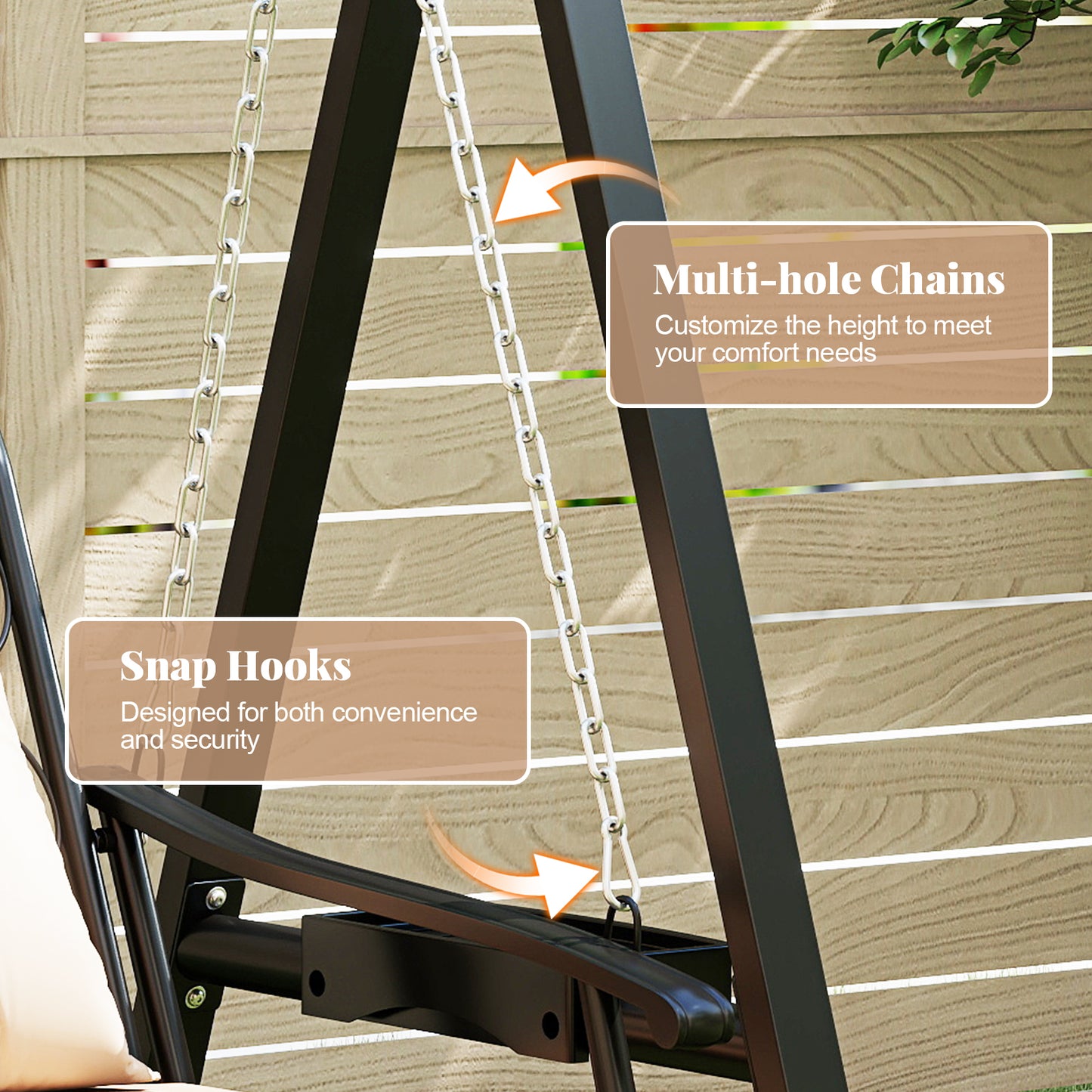 Outdoor Porch Swing with Removable Cushions and Side Tables for Garden Balcony, Black Porch Swings at Gallery Canada
