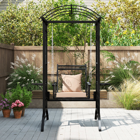 Outdoor Porch Swing with Stand and 2 Trellises for Adults, Black Porch Swings Black at Gallery Canada