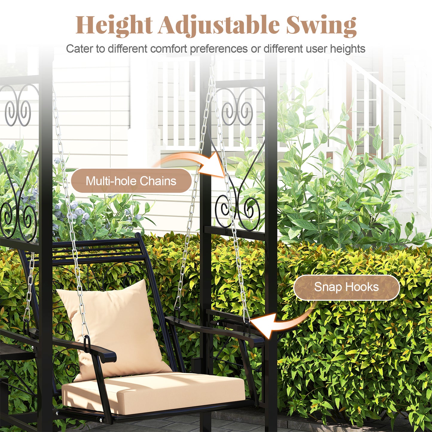 Outdoor Porch Swing with Stand and 2 Trellises for Adults, Black Porch Swings at Gallery Canada