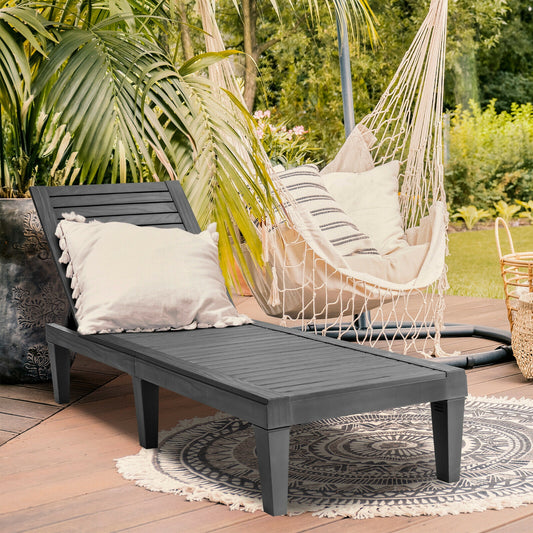 Outdoor Recliner Chair, 5-Position Adjustable Backrest, Black Outdoor Chaise Lounges Black at Gallery Canada