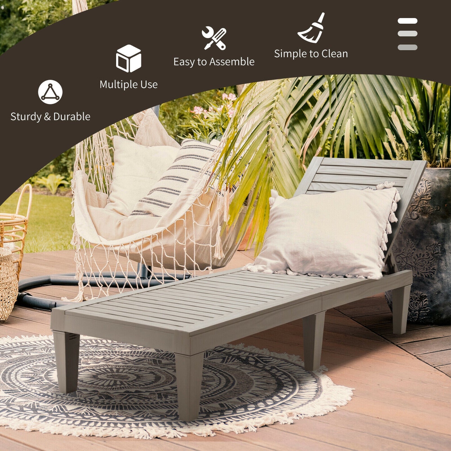 Outdoor Recliner Chair, 5-Position Adjustable Backrest, Brown Outdoor Chaise Lounges at Gallery Canada