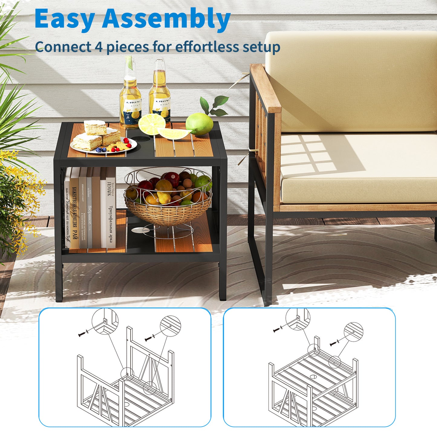 Outdoor Side Table With Umbrella Hole And Storage Shelf Patio Coffee Tables at Gallery Canada