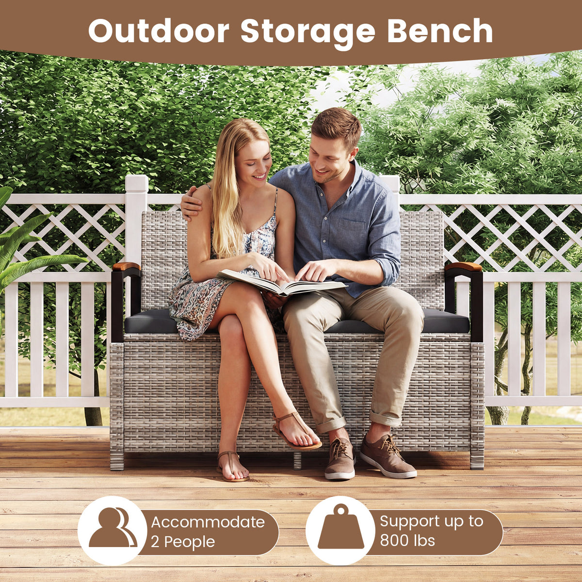 Outdoor Storage Bench Deck Box, With Cushion, Gray Sheds & Outdoor Storage at Gallery Canada