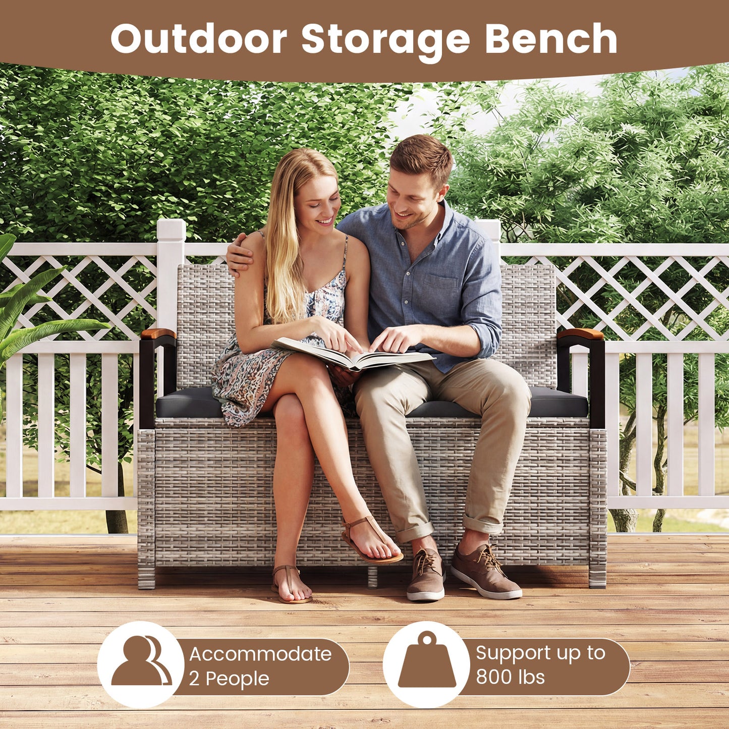 Outdoor Storage Bench Deck Box, With Cushion, Gray Sheds & Outdoor Storage at Gallery Canada