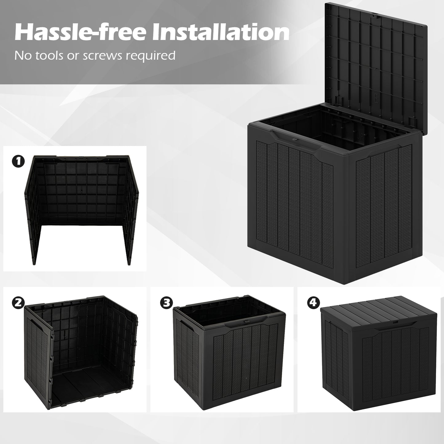 Outdoor Storage Box 25 Gallon Deck Box with Lockable Lid and Wicker-woven Texture, Black Garages at Gallery Canada