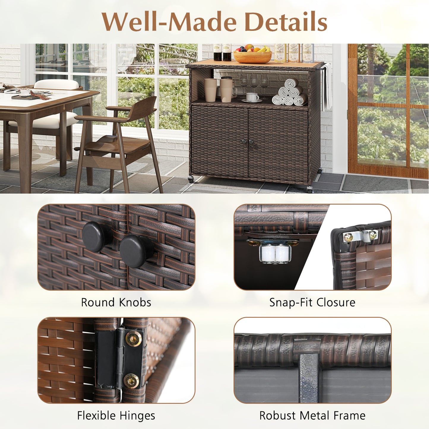 Outdoor Storage Cabinet, Acacia Wood Top, Lockable Wheels Sheds & Outdoor Storage at Gallery Canada