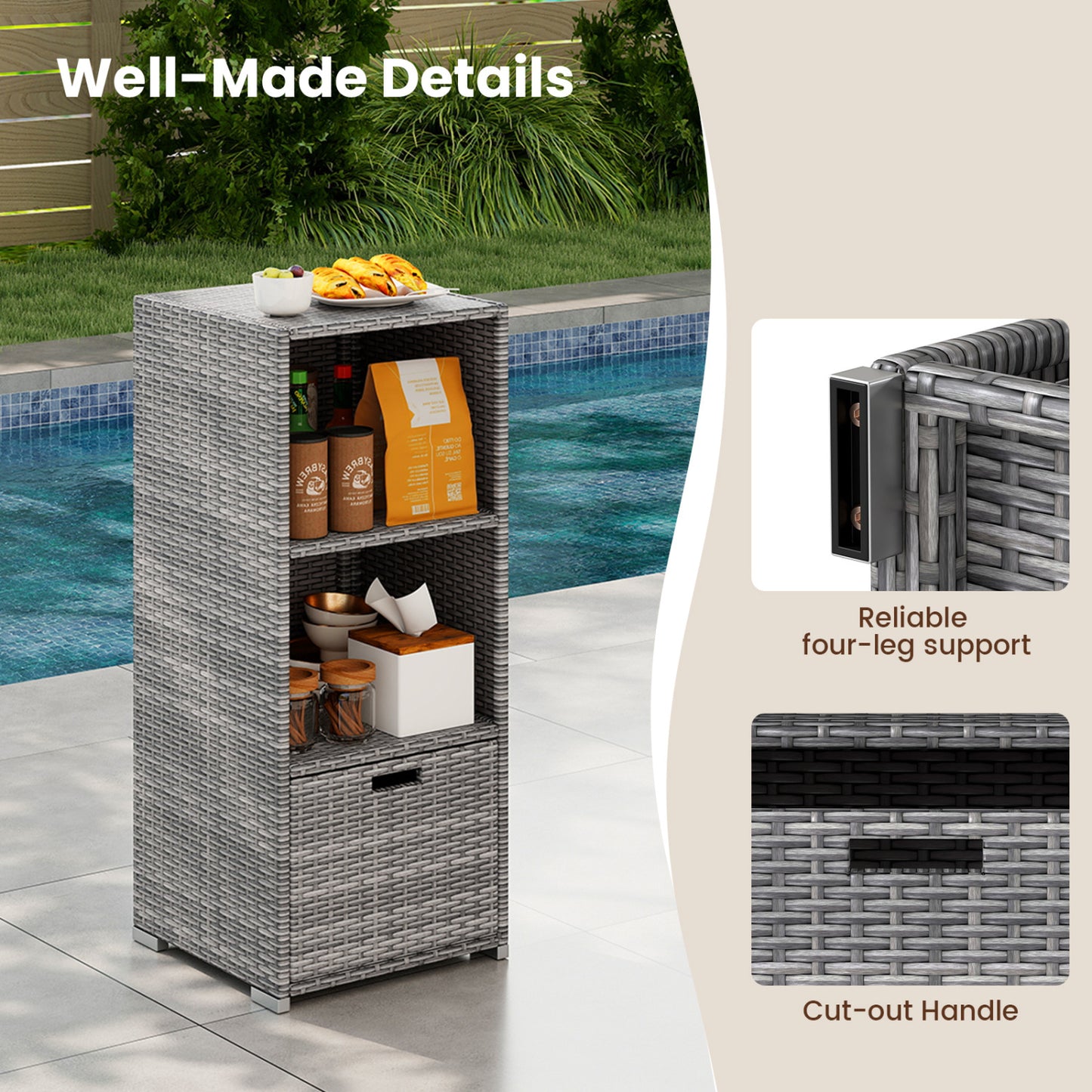 Outdoor Storage Cabinet, Wicker Organizer With Drawer, Gray Sheds & Outdoor Storage at Gallery Canada