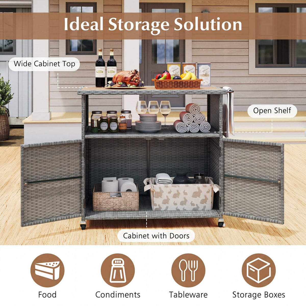 Outdoor Storage Cabinet, Acacia Wood Top, Lockable Wheels, Gray Sheds & Outdoor Storage at Gallery Canada