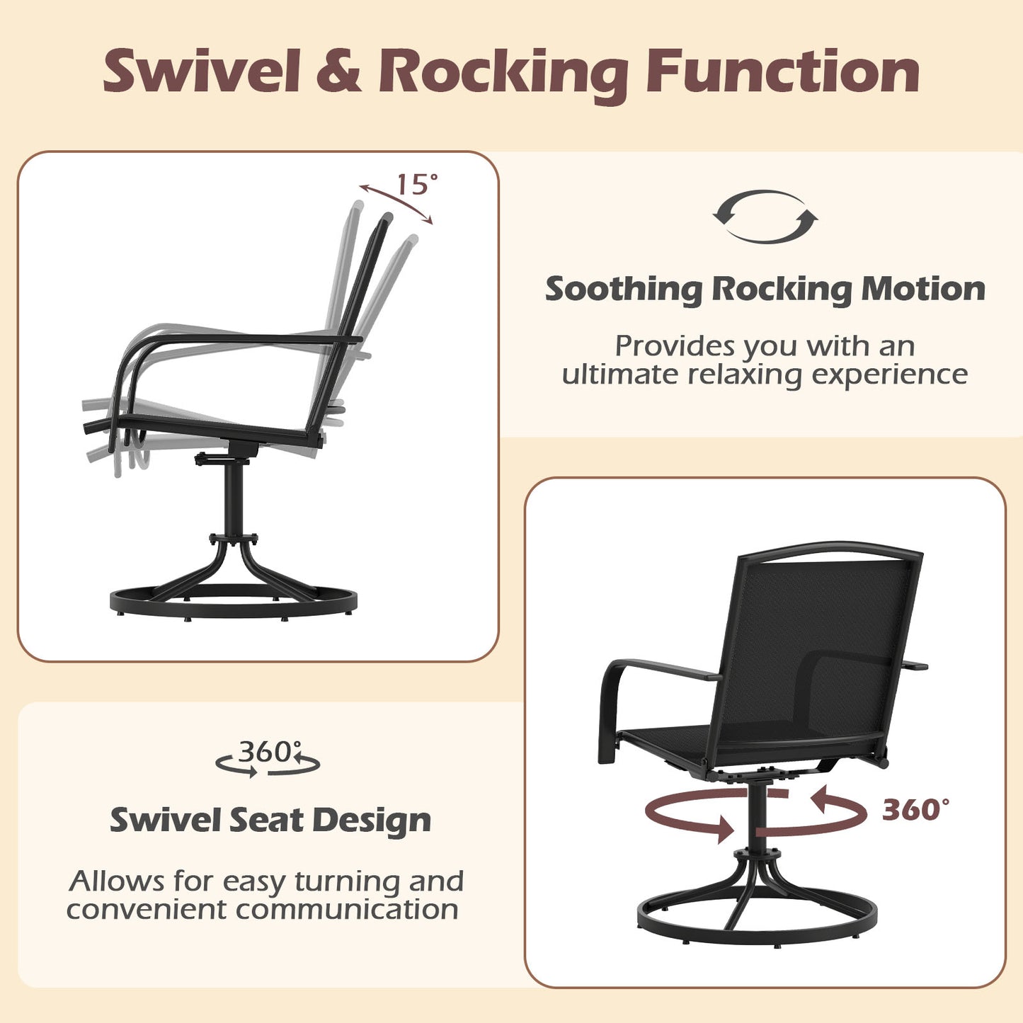 Outdoor Swivel Chairs Set of 2, Black Patio Rocking Chairs & Gliders at Gallery Canada