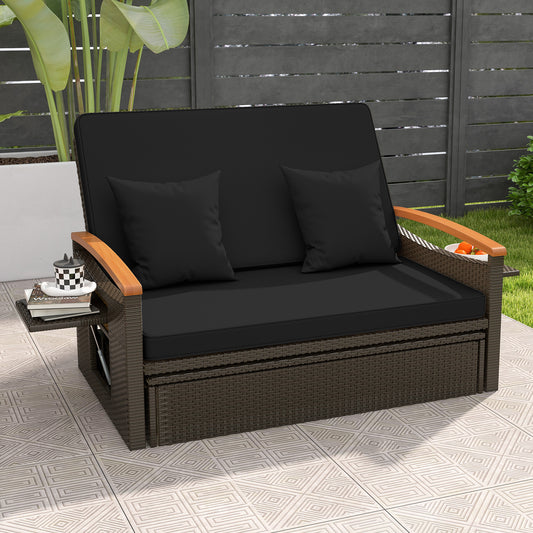 Outdoor Wicker Daybed With Folding Panels, Storage Ottoman, Black Outdoor Seating & Patio Chairs Black at Gallery Canada