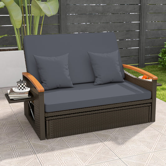 Outdoor Wicker Daybed With Folding Panels, Storage Ottoman, Gray Outdoor Seating & Patio Chairs Gray at Gallery Canada