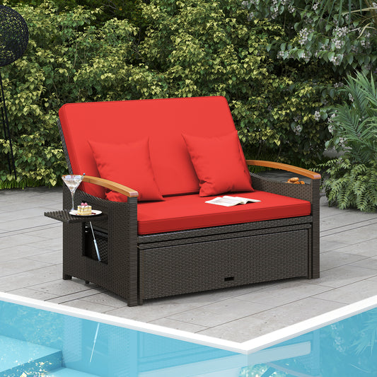 Outdoor Wicker Daybed With Folding Panels, Storage Ottoman, Red Outdoor Seating & Patio Chairs Red at Gallery Canada