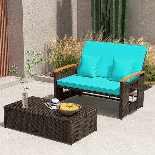 Outdoor Wicker Daybed With Folding Panels, Storage Ottoman, Green Outdoor Seating & Patio Chairs Green at Gallery Canada