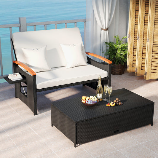 Outdoor Wicker Daybed with Folding Panels and Storage Ottoman, White Outdoor Seating & Patio Chairs White at Gallery Canada