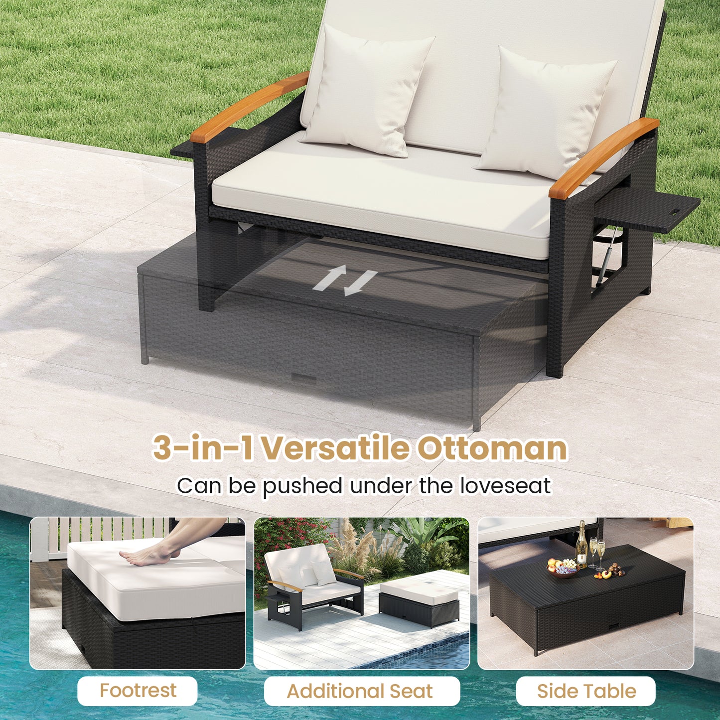 Outdoor Wicker Daybed with Folding Panels and Storage Ottoman, White Outdoor Seating & Patio Chairs at Gallery Canada