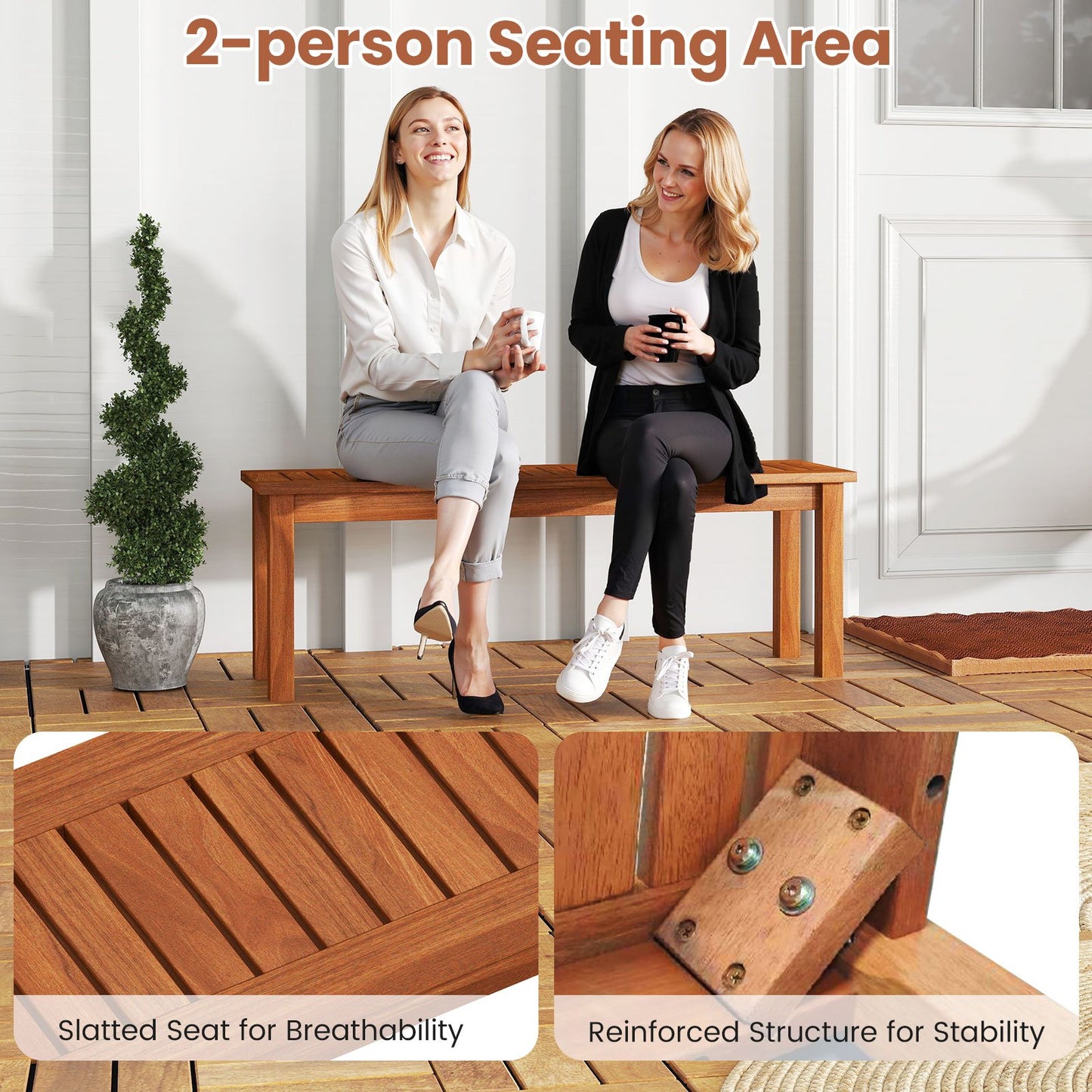 Outdoor Wood Bench, 2-Person Backless Patio Garden Bench, Natural Outdoor Benches at Gallery Canada