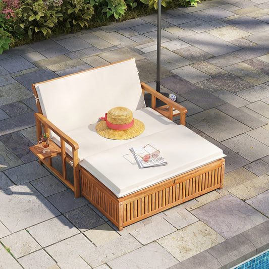 Outdoor Wooden Daybed, 4-Level Backrest, Removable Cushions, White Outdoor Chaise Lounges White at Gallery Canada