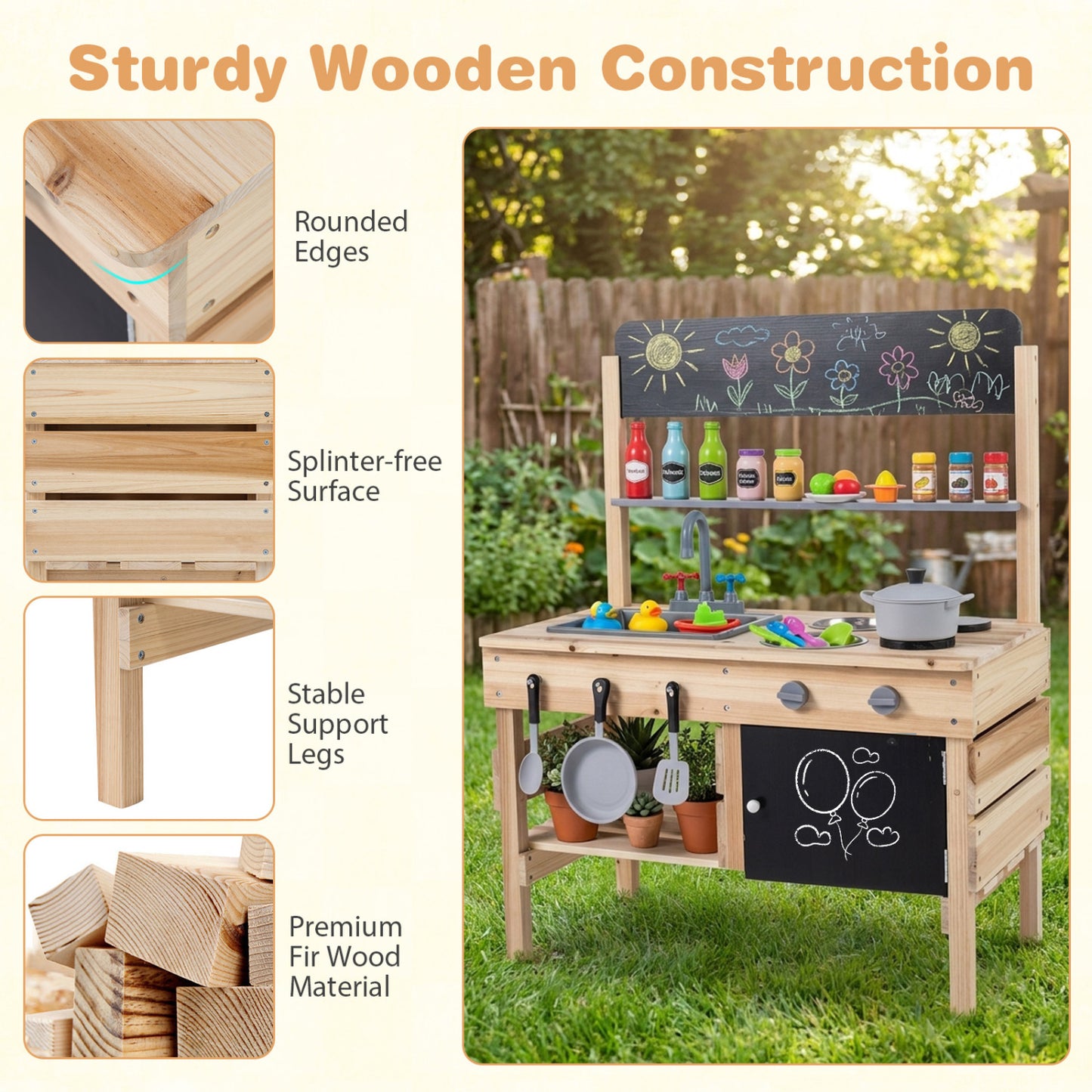 Outdoor Wooden Mud Kitchen for Kids with Sink and Stoves, Natural Play Kitchen Sets at Gallery Canada