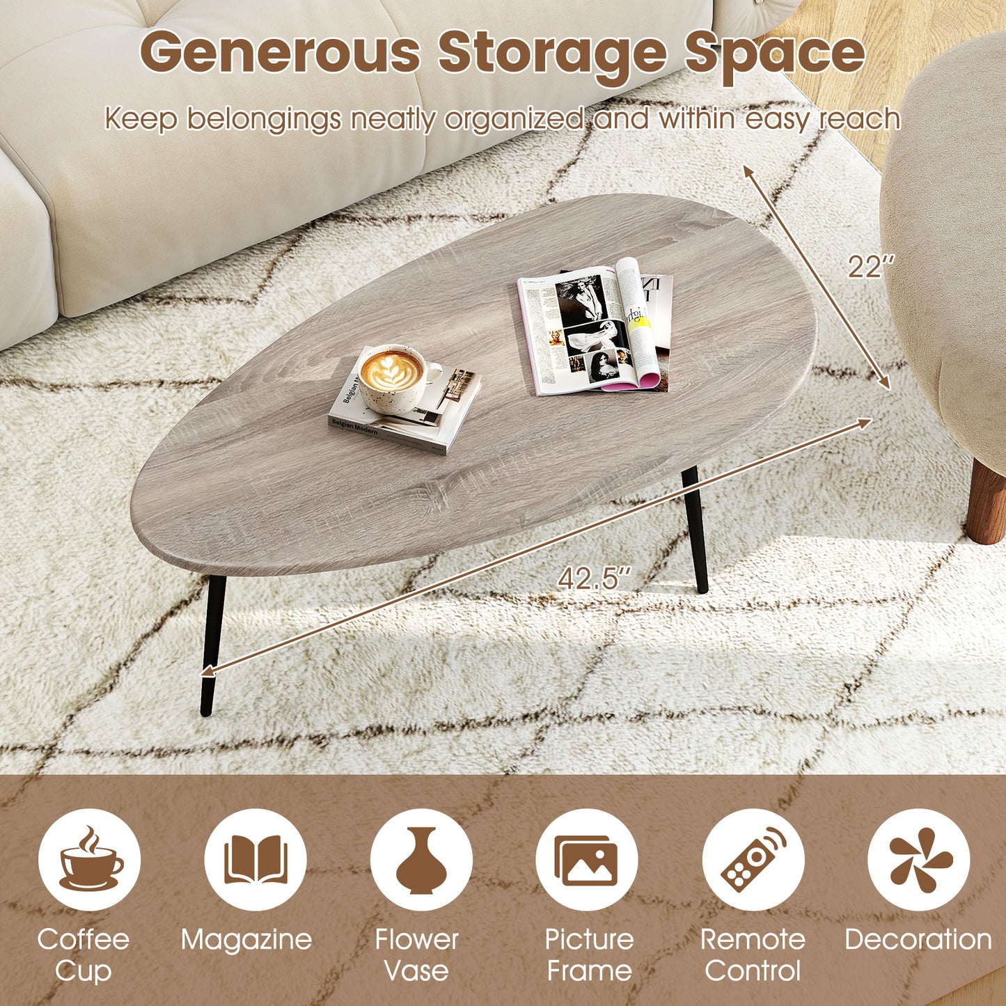 Oval Coffee Table, Mid Century Center Table, Gray Coffee Tables at Gallery Canada