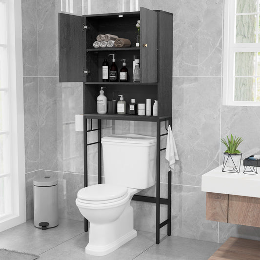Over The Toilet Storage Cabinet, 2 Doors, Adjustable Shelf, Black Wall Cabinets Black at Gallery Canada