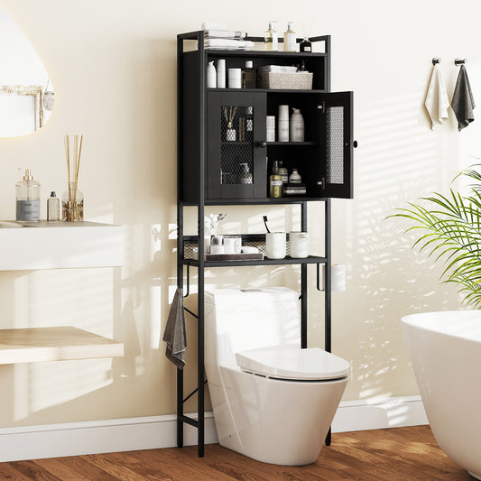 Over-The-Toilet Storage Cabinet with Heavy-Duty Metal Frame 2-door Freestanding, Black Bathroom Etagere Black at Gallery Canada