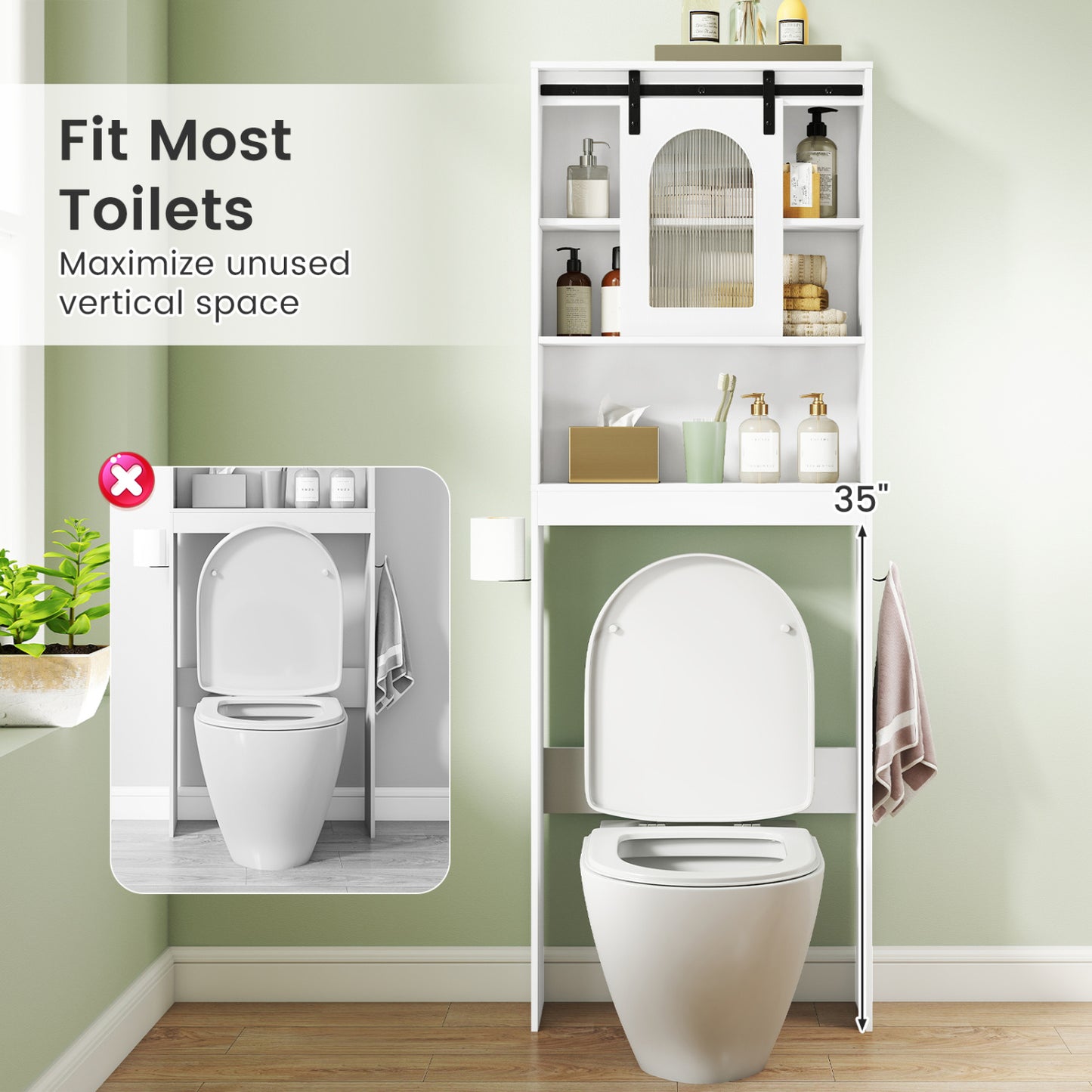 Over Toilet Storage Cabinet, Sliding Barn Door, Open Shelves, White Bathroom Etagere at Gallery Canada