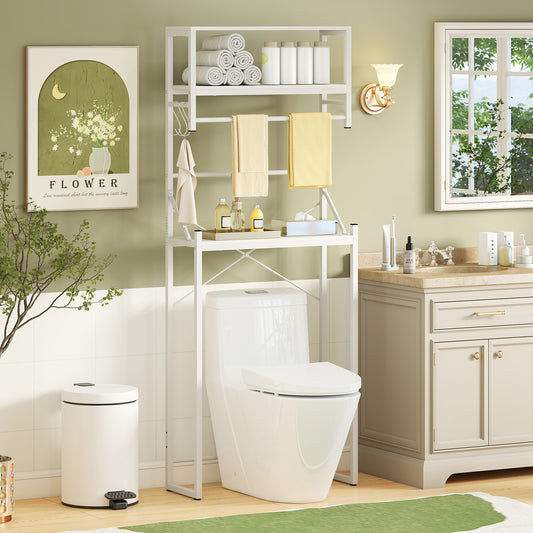 Over the Toilet Storage Rack 3-Tier Over Toilet Bathroom Organizer with Towel Holder, White