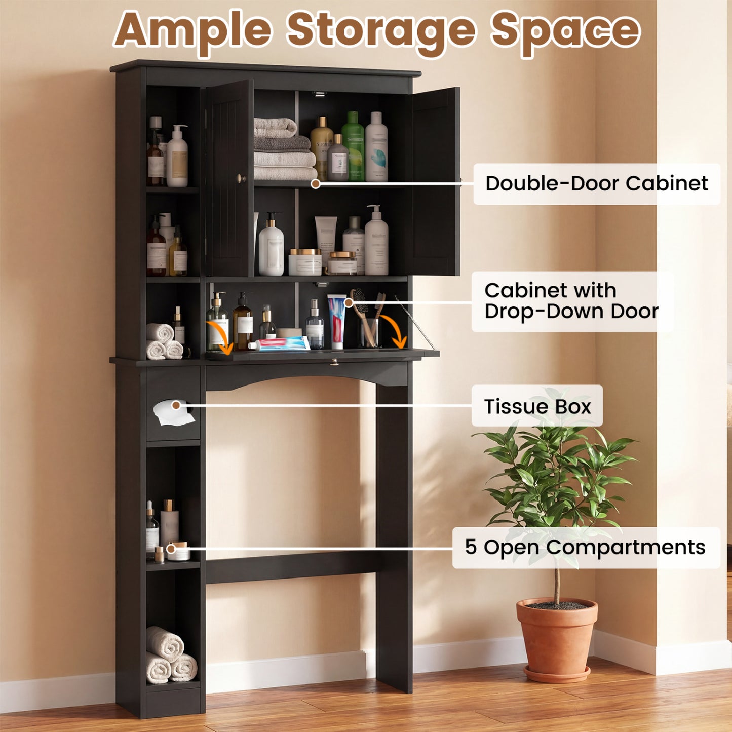 Over The Toilet Storage Cabinet, Adjustable Shelf, Black Bathroom Etagere at Gallery Canada