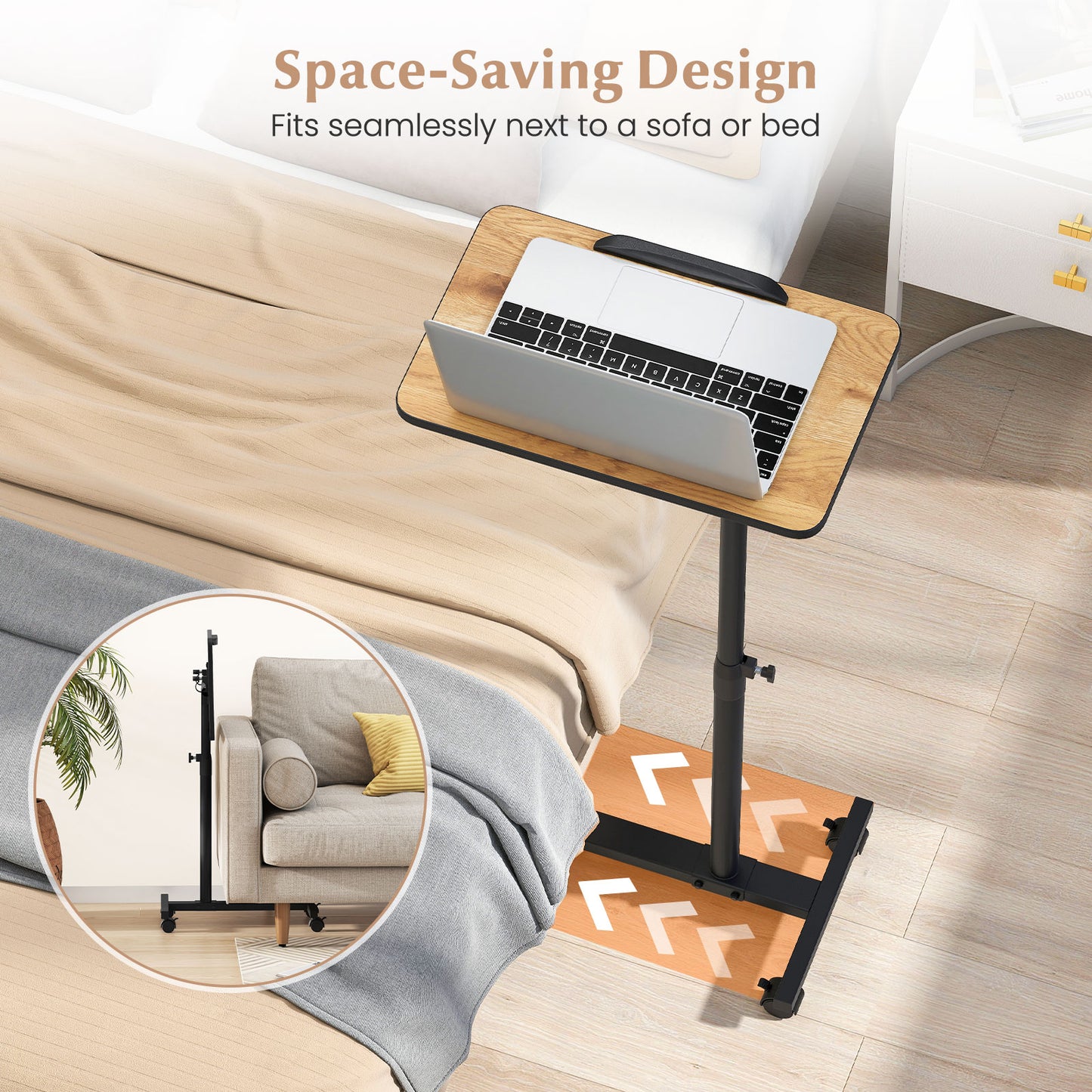 Overbed Rolling Food Tray Table, Natural End & Side Tables at Gallery Canada