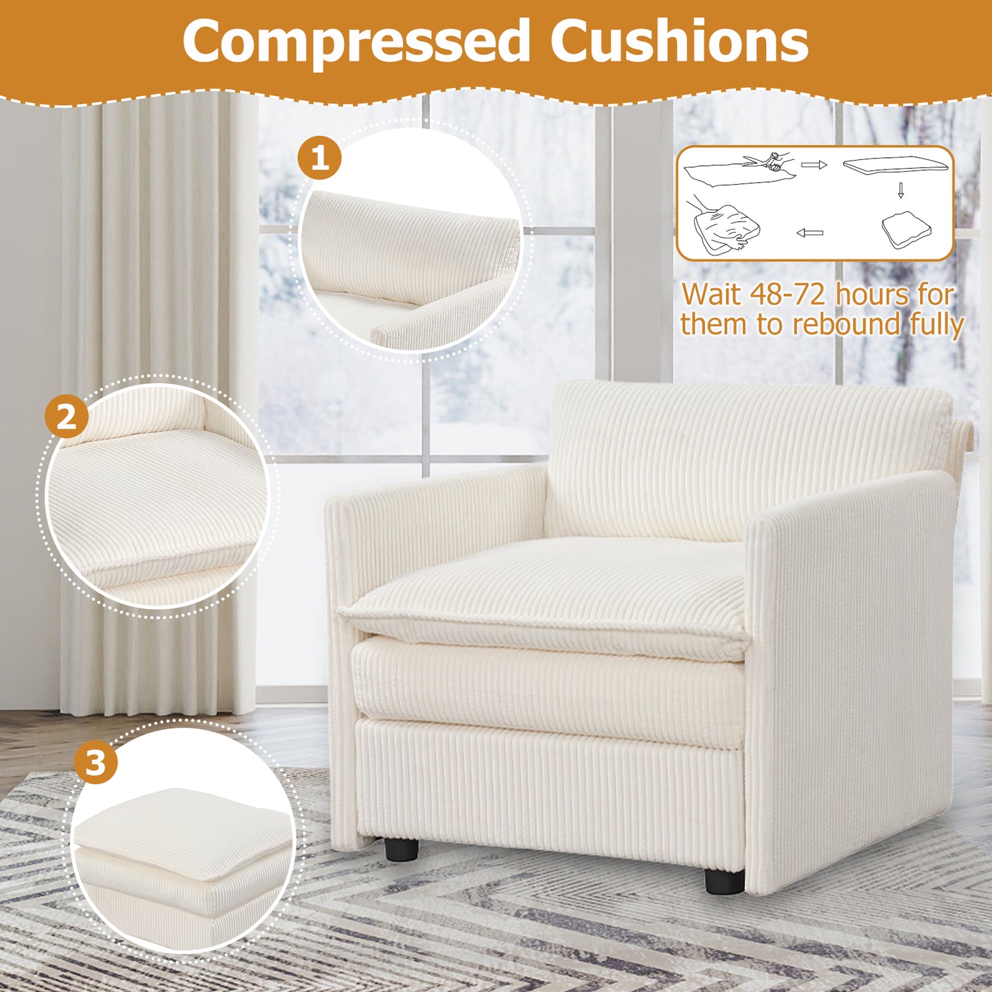 Oversized Accent Chair With Ottoman, Soft Corduroy Cushions, Beige Accent Chairs at Gallery Canada