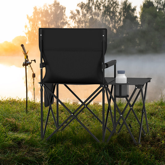 Oversized Camping Chair with Side Table and 2 Storage Pockets, Black Camping Furniture Black at Gallery Canada