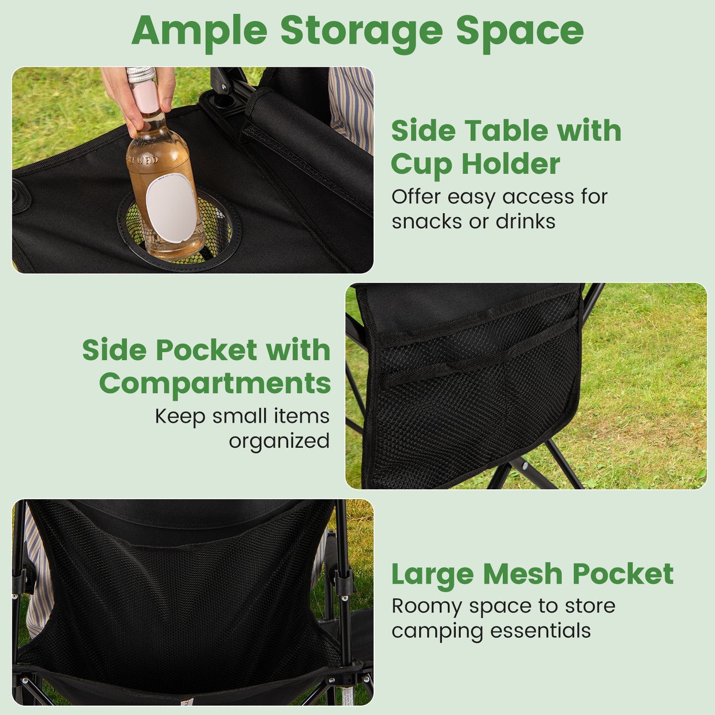 Oversized Camping Chair with Side Table and 2 Storage Pockets, Black Camping Furniture at Gallery Canada