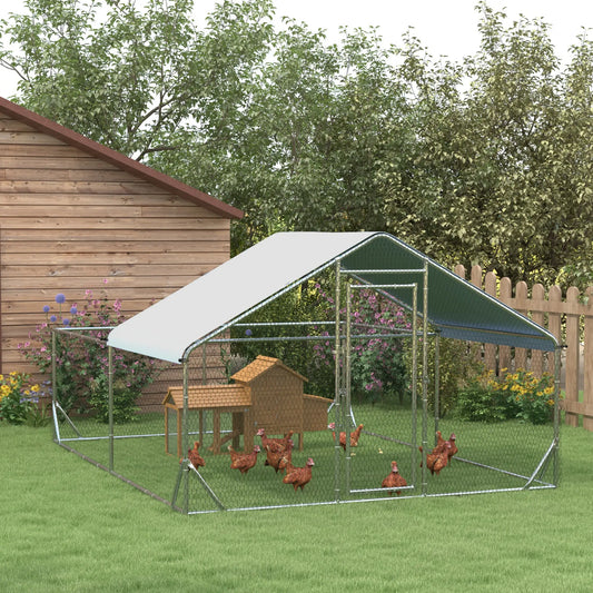 Large Metal Chicken Coop, Walk-in Poultry Cage, 13.1' x 9.8' x 6.4' Chicken Coops Silver, Silver Grey at Gallery Canada