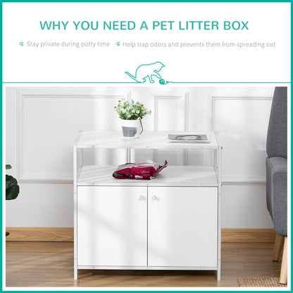 Cat Litter Box Enclosure Hidden Cat Furniture Cabinet Indoor Cat Washroom Double-door Nightstand End Table with Cat Hole Storage Shelf White at Gallery Canada