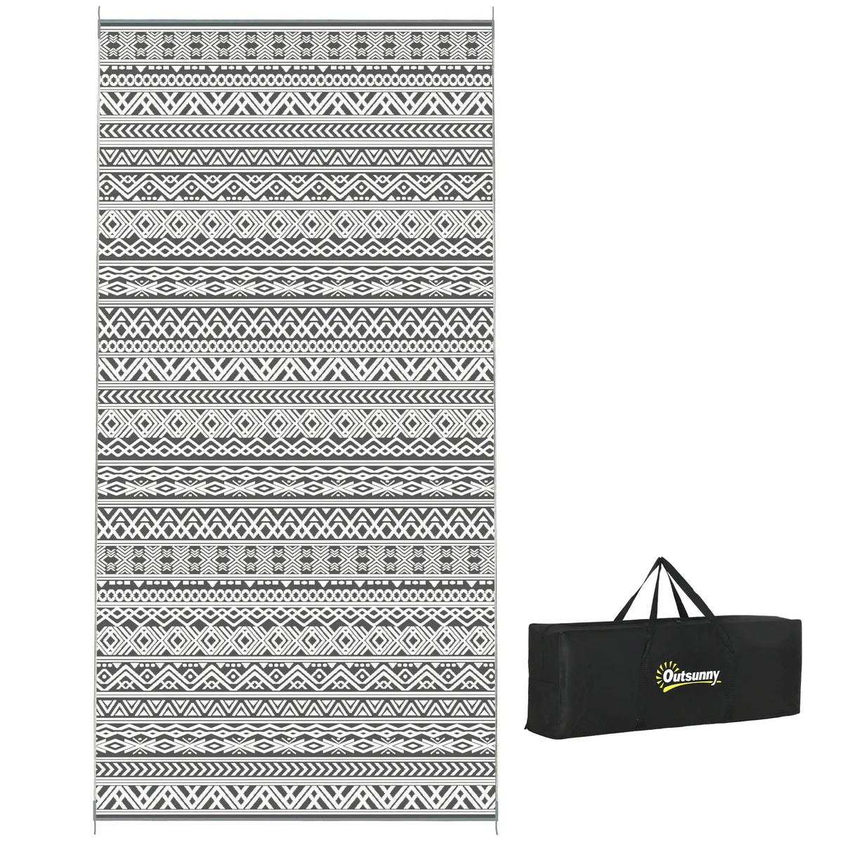 Reversible Outdoor Rug, Waterproof, 9' x 18', Boho, Grey Cream White Outdoor Reversible Rugs at Gallery Canada