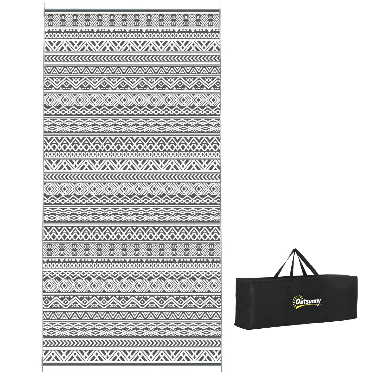 Reversible Outdoor Rug, Waterproof, 9' x 18', Boho, Grey Cream White Outdoor Reversible Rugs at Gallery Canada