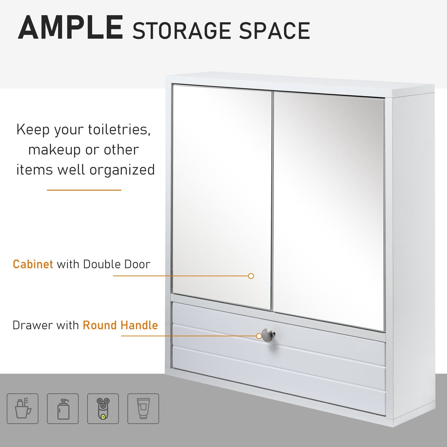 Bathroom Medicine Cabinet with Mirror, Wall Mounted Mirror Cabinet with Double Door, Storage Drawer and Adjustable Shelf, White at Gallery Canada