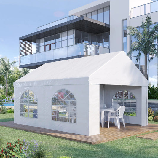 16.5' x 13' Outdoor Party Tent, With Sides, 4 Windows, 2 Doors, White Canopy Tents White at Gallery Canada