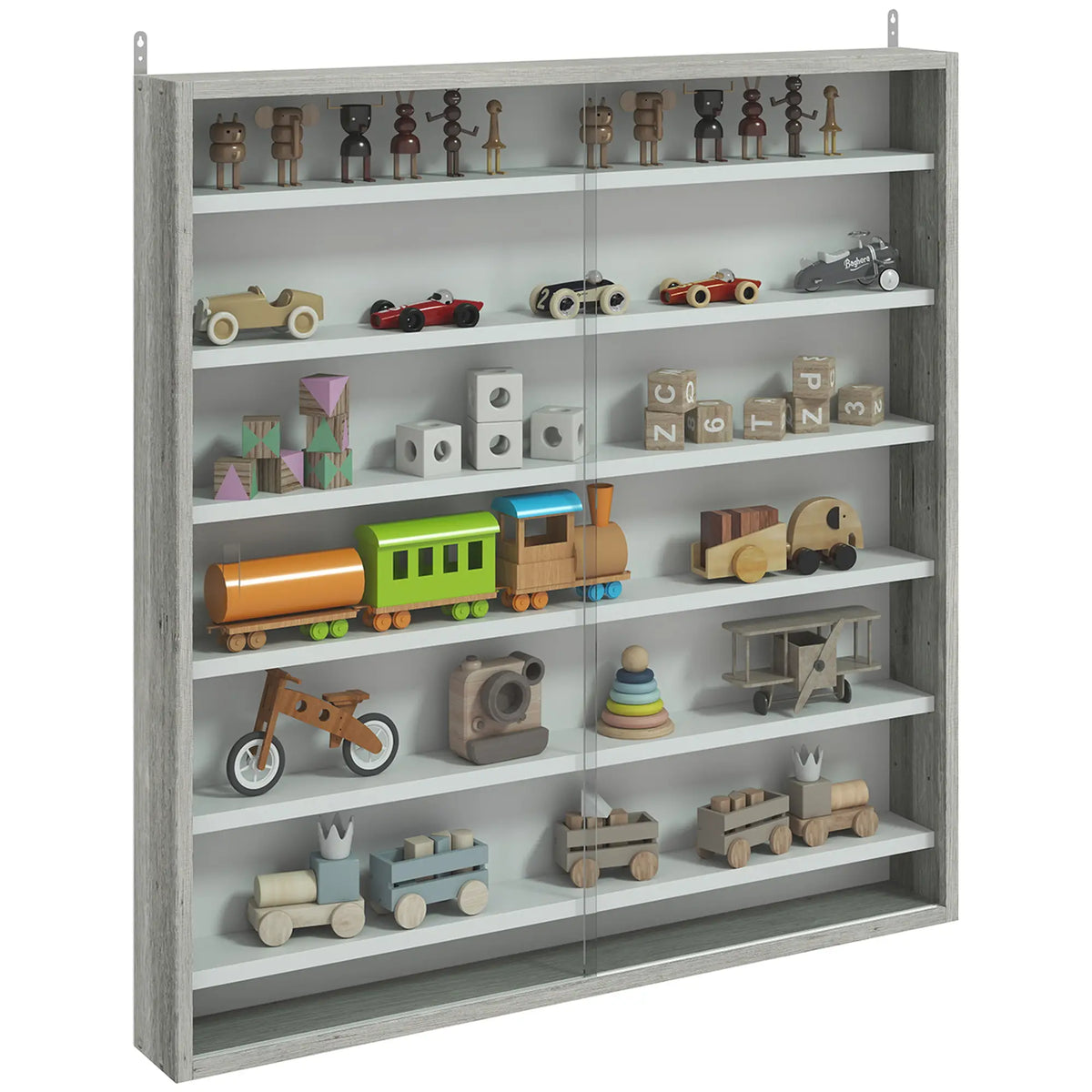 7-Tier Glass Display Cabinet, 2 Doors, 6 Adjustable Shelves, Grey Display Bookshelves at Gallery Canada