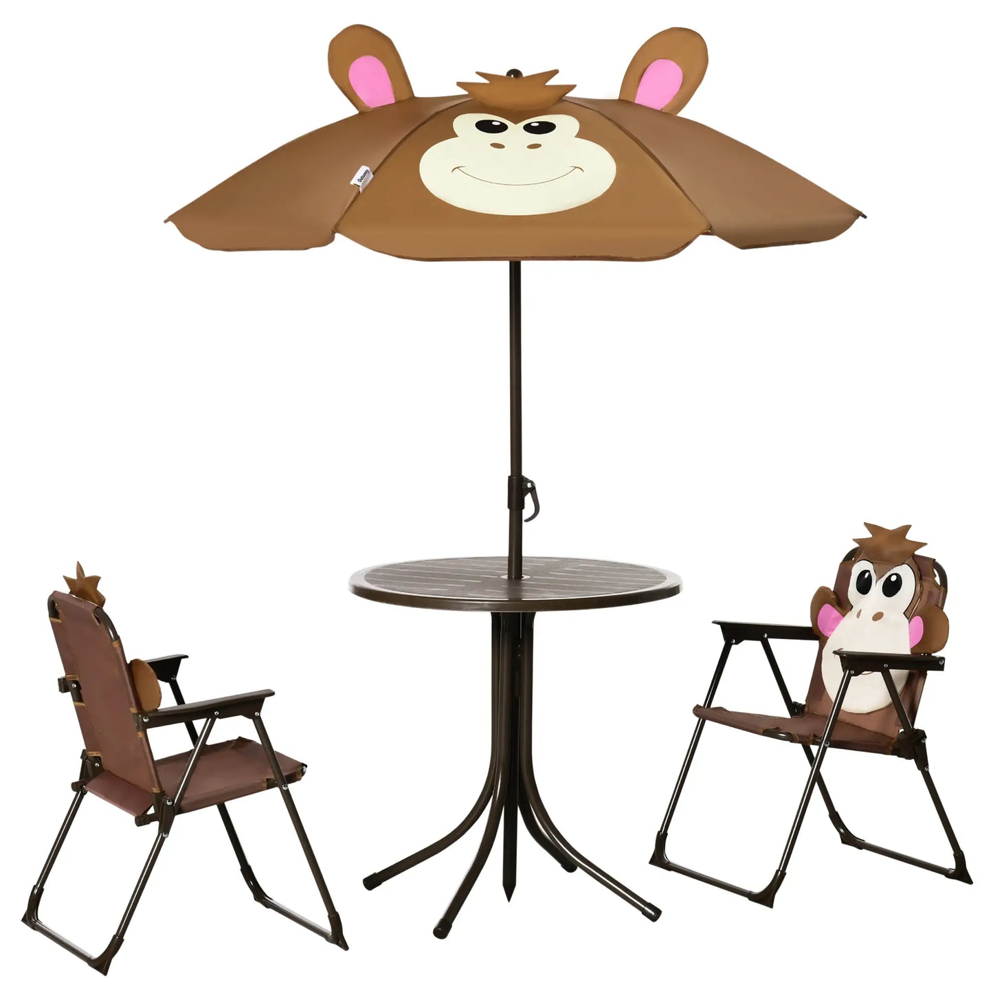 Kids Folding Picnic Table Chair Set with Adjustable Umbrella, Brown Kids Outdoor Furniture at Gallery Canada