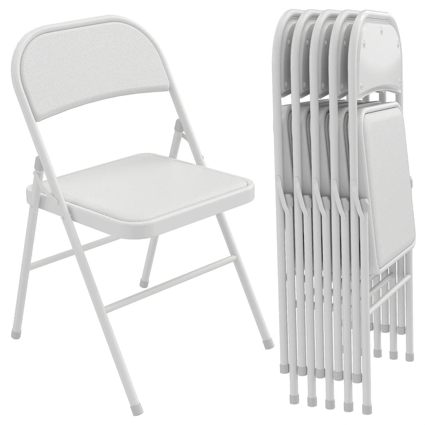 Set of 6 Foldable Chairs, PU Leather Padded, 17.5" x 17.5" x 31.5", White Dining Chairs at Gallery Canada