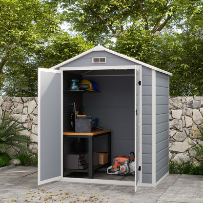6x4.5FT Plastic Shed, Lockable Garden Tool Storage House with Double Doors and Vent, Grey at Gallery Canada