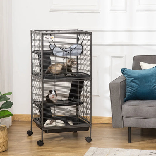 4-Tier Rolling Small Animal Cage, Guinea Pig, Ferret, Chinchilla, Rabbit Houses & Habitats Silver Grey at Gallery Canada