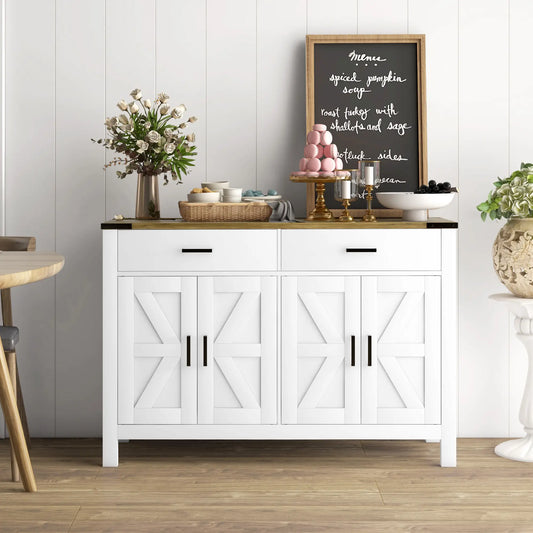 Farmhouse Buffet Cabinet, 2 Drawers, 2 Cabinets, Adjustable Shelves, White Bar Cabinets White, Brown at Gallery Canada