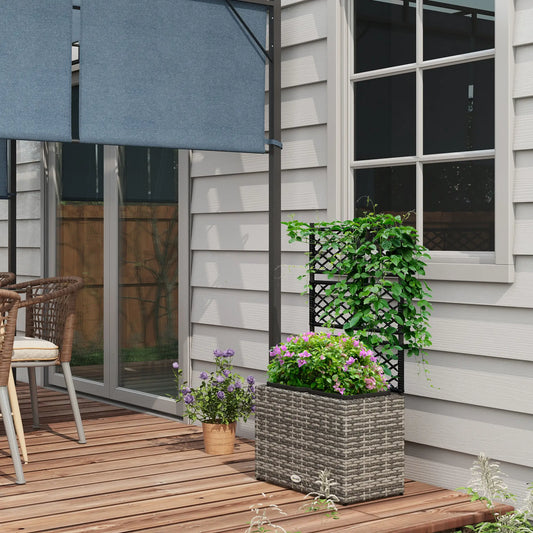 22L Raised Garden Box with Trellis, PE Rattan, Two Plant Boxes, Mixed Grey, Grey Elevated Garden Beds Mixed Grey, Black at Gallery Canada